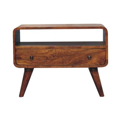 Solid Wood Mini Chestnut Curved Media Unit