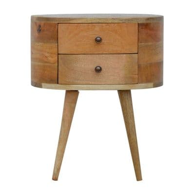 Solid Wood Oak Finish Rounded Bedside Table