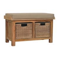 Solid Wood Rattan Basket Linen Bench