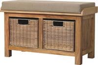 Solid Wood Rattan Basket Linen Bench