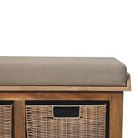 Solid Wood Rattan Basket Linen Bench