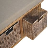 Solid Wood Rattan Basket Linen Bench