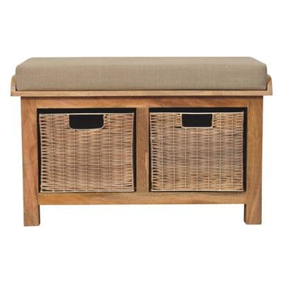 Solid Wood Rattan Basket Linen Bench