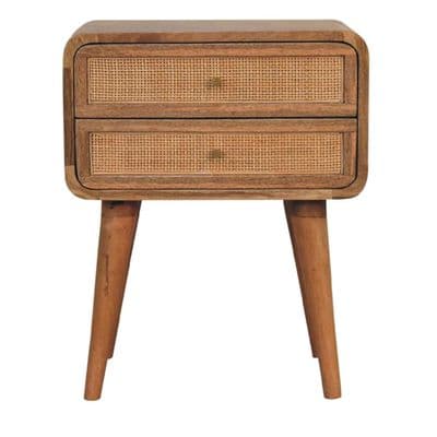 Solid Wood Rattan Design Two Drawer Bedside Table