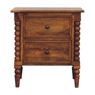 Solid Wood Spindle Leg Amber Oak bedside Table