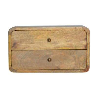 Wall Mounted 2 Drawer Curved Oak Bedside Table