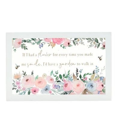 White Framed Flower Garden Glass Plaque