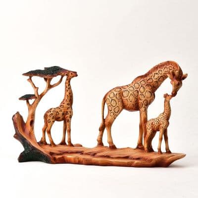 Wood Effect Resin Triple Giraffe Figurine