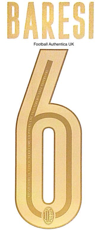 2019-20 AC Milan 120 YEARS ANNIVERSARY Home Shirt BARESI#6 Official StilScreen Name Number Set