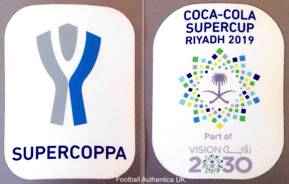 2019 Lazio vs Juventus SUPERCOPPA FINAL RIYADH Official Player Issue Size  Football Badge Patch Set