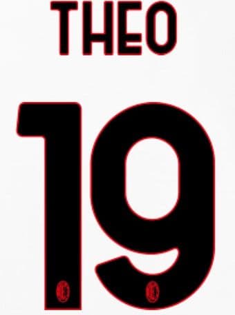 2020-21 AC Milan Away Shirt THEO#19 Official Stilscreen Name Number Set