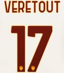 2020-21 AS Roma Away Shirt VERETOUT#17 Official Stilscreen Name Number Set
