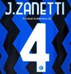 2020-21 Inter Milan J.ZANETTI#4 Home Shirt Official Player Issue Size Name Number Set