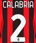 2021-22 AC Milan Home Shirt CALABRIA#2 Official Stilscreen Name Number Set
