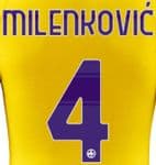 2021-22 Fiorentina MILENKOVIC#4 Away/Third Shirt Official Player Issue Size Name Number Set