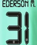 2021-22 Manchester City UCL & FA CUP Third GK Shirt EDERSON M.#31 Official Football Name Number Set