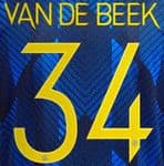 2021-22 Manchester United UCL & FA CUP Third Shirt VAN DE BEEK#34 Official Football Name Number Set