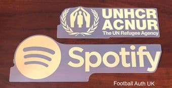 2022-23 Barcelona UNHCR ACNUR & SPOTIFY Home Shirt Official Player Issue Football Sponsor Logo Set