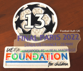 2022 Real Madrid UCL FINAL PARIS Official Player Issue Size Badge Patch & Match Day Transfer Set
