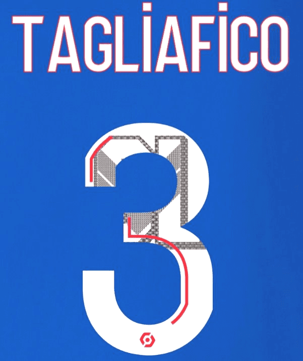 2023-24 Olympique Lyonnais Lyon TAGLIAFICO 3 Away Shirt Official Player Issue Name Number Set