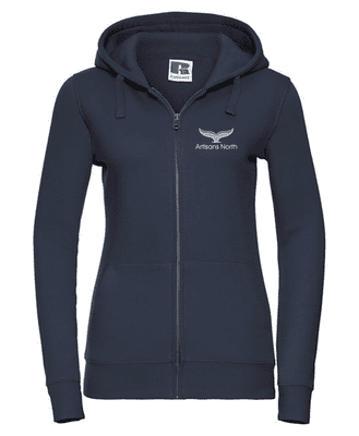 ARTISANS NORTH WOMENS FITTED BLACK ZIPPED HOODIE WITH LEFT BREAST EMBROIDERY