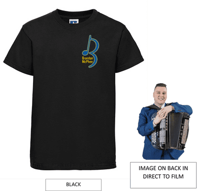 Brandon McPhee Adults T-Shirt with Left Breast Note Logo 3XL OR 4XL & Accordion DTF