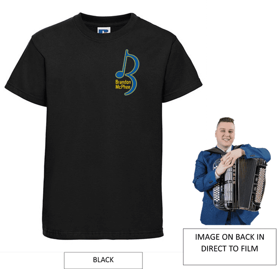 Brandon McPhee Adults T-Shirt with Left Breast Note Logo 3XL OR 4XL & Accordion DTF