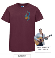 Brandon McPhee Adults T-Shirt with Left Breast Note Logo & Guitar DTF On Back