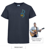 Brandon McPhee Adults T-Shirt with Left Breast Note Logo & Guitar DTF On Back