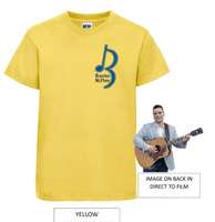 Brandon McPhee Adults T-Shirt with Left Breast Note Logo & Guitar DTF On Back