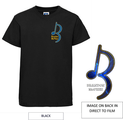 Brandon McPhee Adults T-Shirt with Left Breast Note Logo & Note DTF On Back