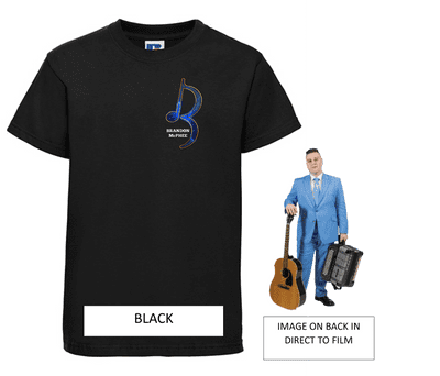 Brandon McPhee Kids T-Shirt with Left Breast Note Logo & Accordion & Guitar DTF on Back