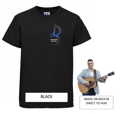 Brandon McPhee Kids T-Shirt with Left Breast Note Logo & Guitar DTF on Back