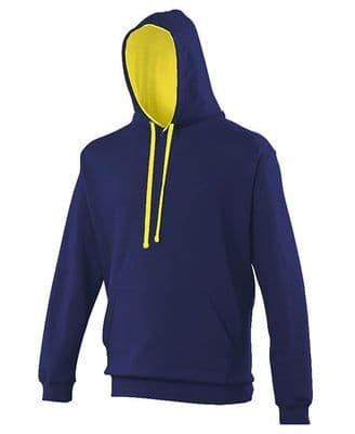CAITHNESS CAR CLUB ADULT CONTRAST HOODIE OXFORD NAVY/SUN YELLOW WITH EMBROIDERED LOGO