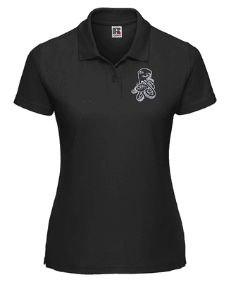 CAITHNESS WOMEN'S RUGBY FOOTBALL CLUB WOMEN'S FITTED BLACK POLO SHIRT WITH EMBROIDERED LOGO