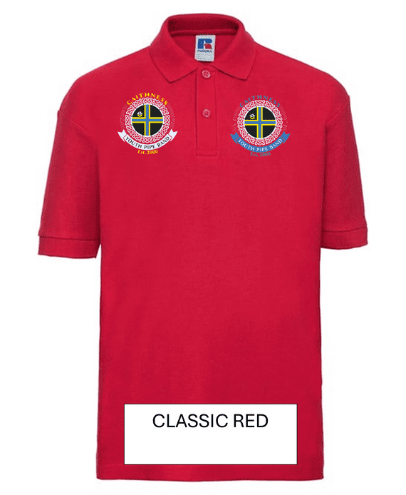 CAITHNESS YOUTH PIPE BAND ADULTS POLO SHIRT 3XL OR 4XL WITH LEFT BREAST EMBROIDERY
