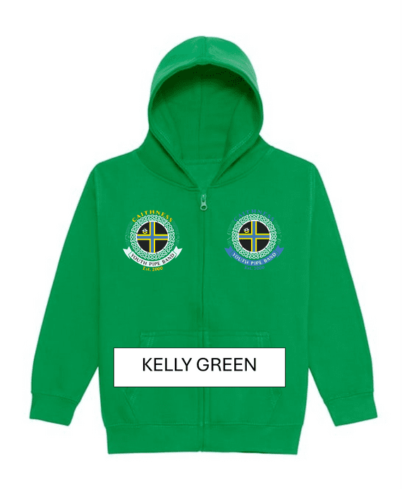 CAITHNESS YOUTH PIPE BAND KIDS ZIPPED HOODIE WITH LEFT BREAST EMBROIDERY