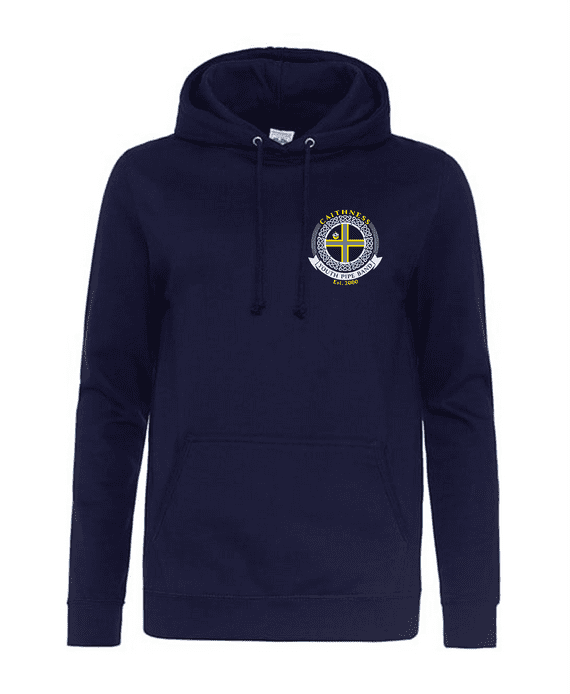 CAITHNESS YOUTH PIPE BAND UNIFORM WOMENS FITTED HOODIE OXFORD NAVY WITH LBE