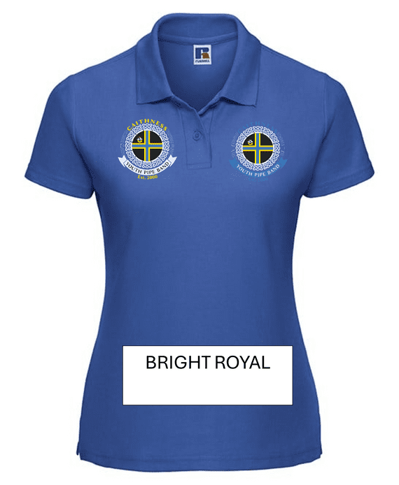 CAITHNESS YOUTH PIPE BAND WOMENS POLO SHIRT 3XL OR 4XL WITH LEFT BREAST EMBROIDERY