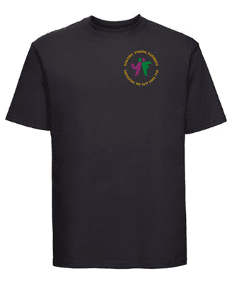 HALKIRK YOUNG FARMERS BLACK UNISEX T-SHIRT WITH EMBROIDERED LEFT BREAST LOGO