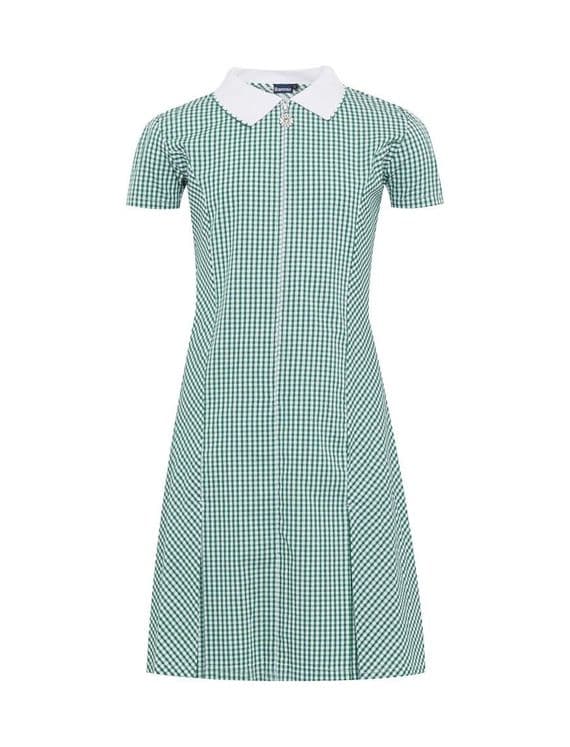 KEISS PRIMARY SCHOOL GREEN GINGHAM DRESS WITH EMBROIDERED LOGO