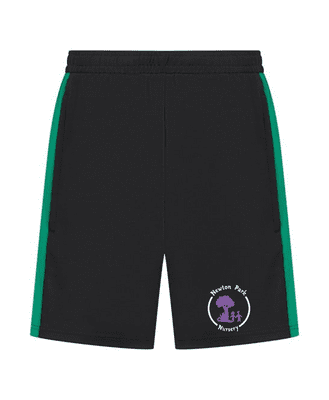 NEWTON PARK NURSERY BLACK/EMERALD SHORTS WITH ZIP POCKET AND LEFT LEG EMBROIDERY