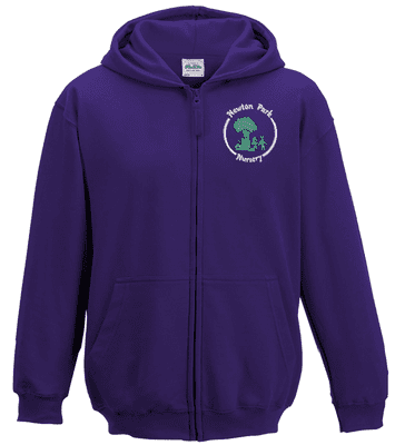 NEWTON PARK NURSERY PURPLE ZIPPED HOODIE WITH LOGO