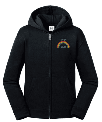 PPP ELC BLACK RUSSELLS ZIPPED HOODIE WITH EMBROIDERED LOGO