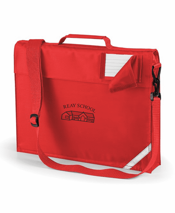 REAY PRIMARY SCHOOL BRIGHT RED BOOK BAG WITH STRAP  AND WITH LOGO