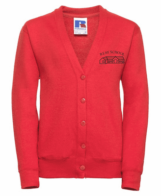 REAY PRIMARY SCHOOL BRIGHT RED CARDIGAN WITH EMBROIDERED LOGO