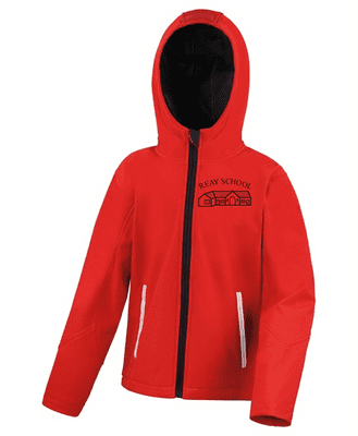 REAY PRIMARY SCHOOL RED/BLACK HOODED SOFTSHELL WITH LOGO
