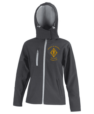 THURSO & DISTRICT PIPE BAND WOMEN'S HOODED SOFTSHELL JACKET  WITH EMBROIDERED LOGO