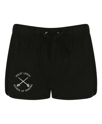VIOLET LEITCH SCHOOL OF DANCE WOMENS BLACK SHORTS WITH LOGO