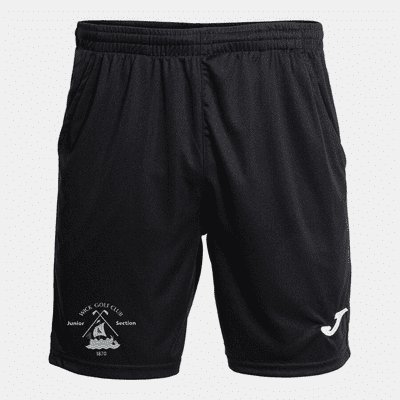 WICK JUNIOR GOLF CLUB JOMA BERMUDA OPEN III BLACK SHORTS WITH EMBROIDERED RIGHT LEG